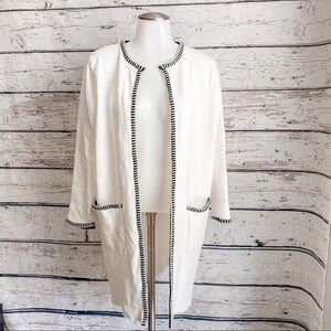 MAGASCHONI White Long Cardigan Open White Trim Women's M Duster